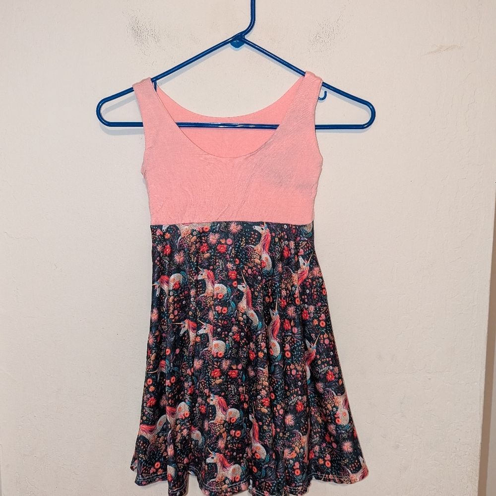 Pink Unicorn Floral Dress Sleeveless With Pockets Size 2 T/ 3 T
